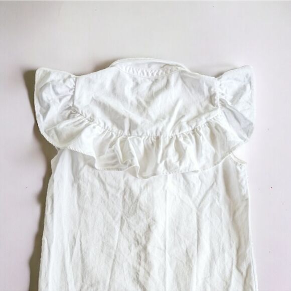 ZARA Denim Prairie Sleeveless Flounced Button Front Shirt Dress M Oyster White - Picture 8 of 10